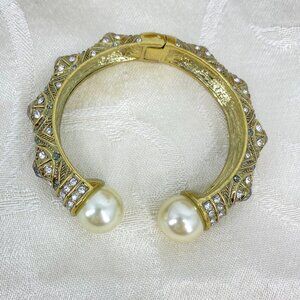 Heidi Daus Pearl Crystal Art Deco Hinged Cuff Bracelet